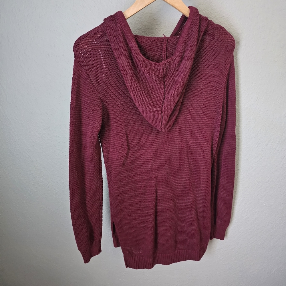 Harper Lane Knitted Hooded Red Burgundy Sweater Pullover Size S Cotton Blend - Picture 5 of 7